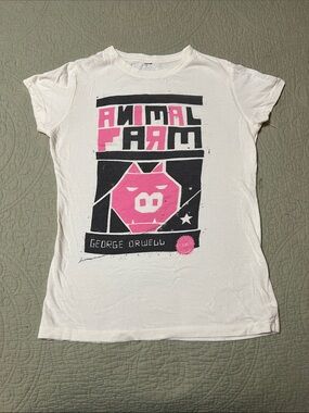 Animal Farm Graphic Tee in White with Pink & Black Print